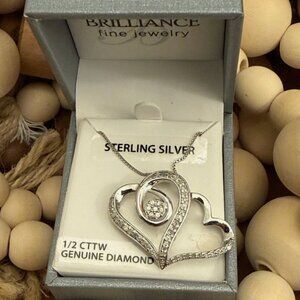 1/2 CTTW Diamond Double Heart Pendant with 18" Chain - Sterling Silver